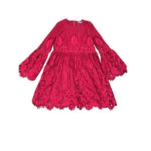 New Kate & Mallory cranberry lace crocheted floral design bell sleeve size Lg